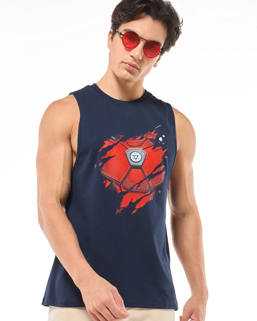 Men's Blue Iron Man Of War Graphic Printed Oversized Vest