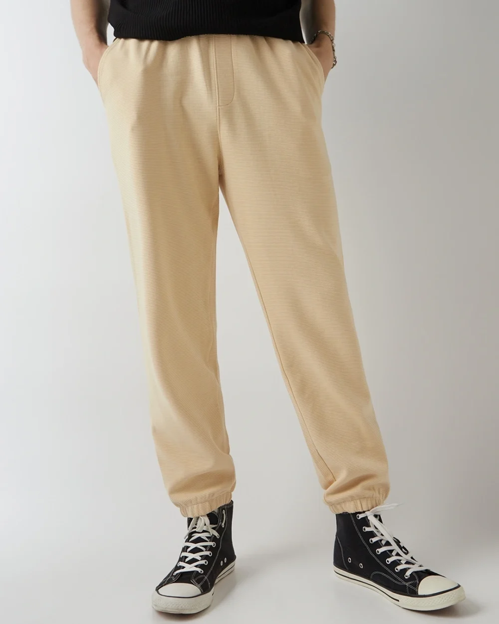 Men's Beige Textured Joggers