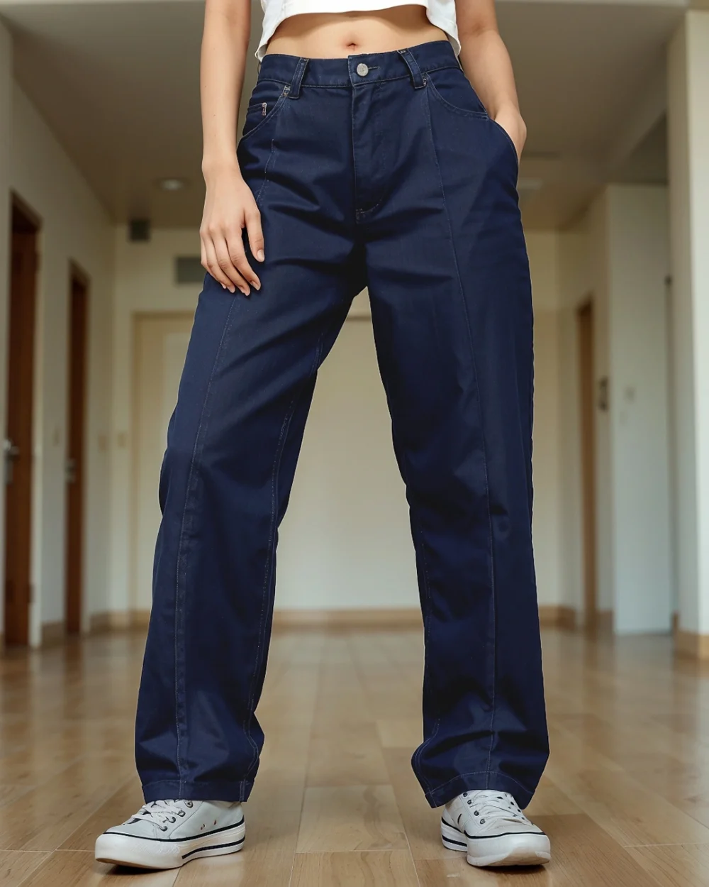 Women's Blue Baggy Straight Fit Jeans