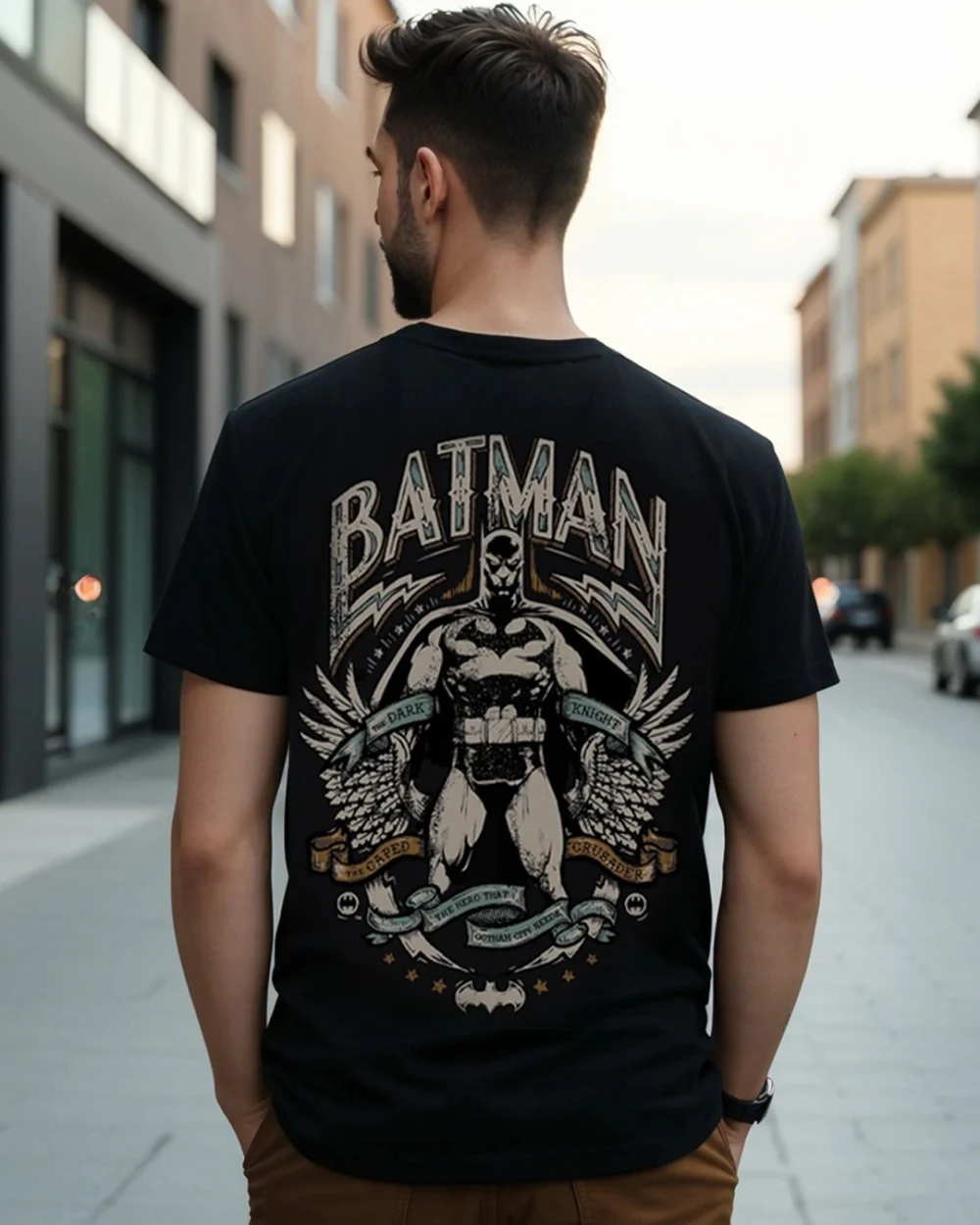 Men's Black The Dark Knight Graphic Printed T-shirt