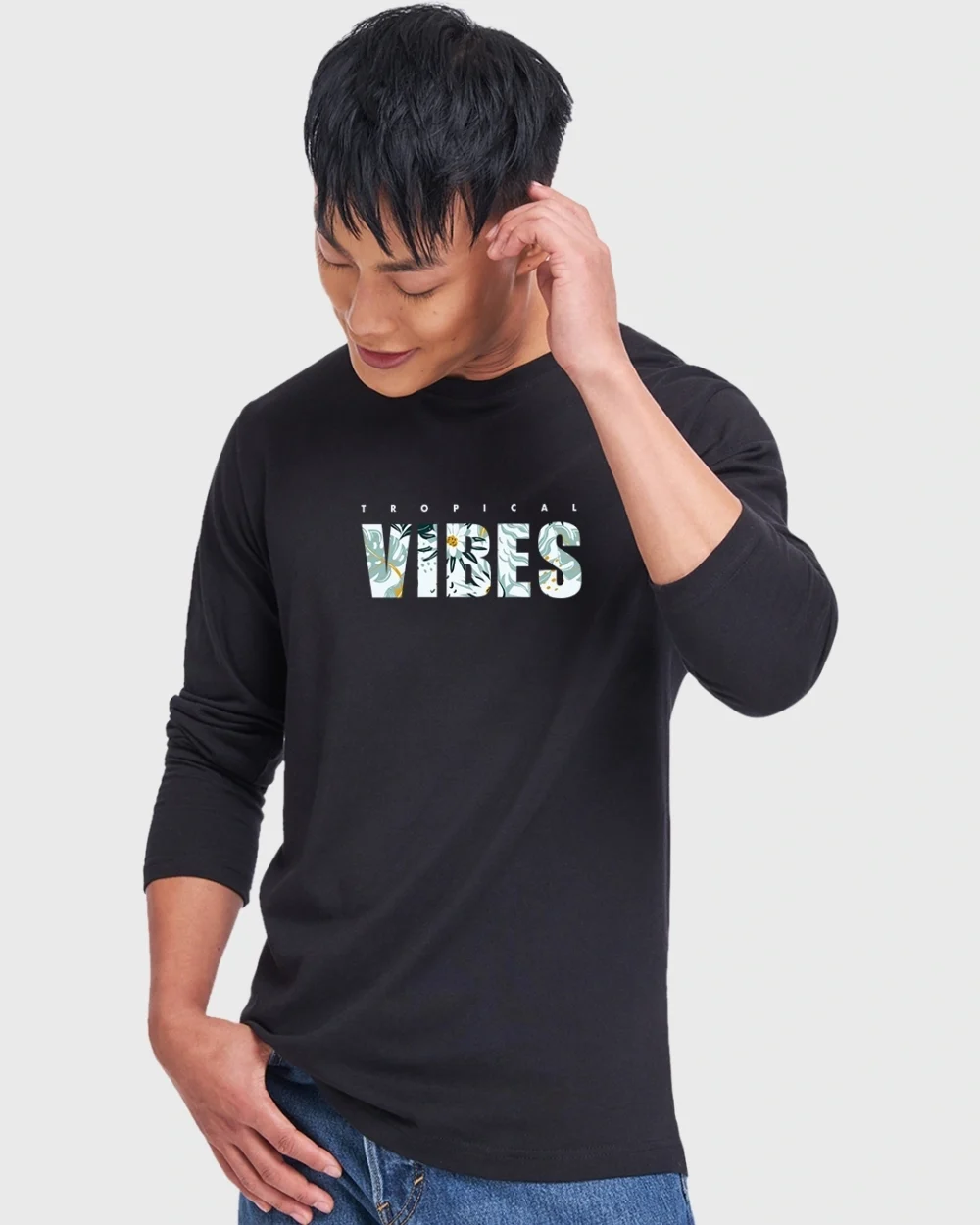 Men's Black Tropical Vibes Typography T-shirt