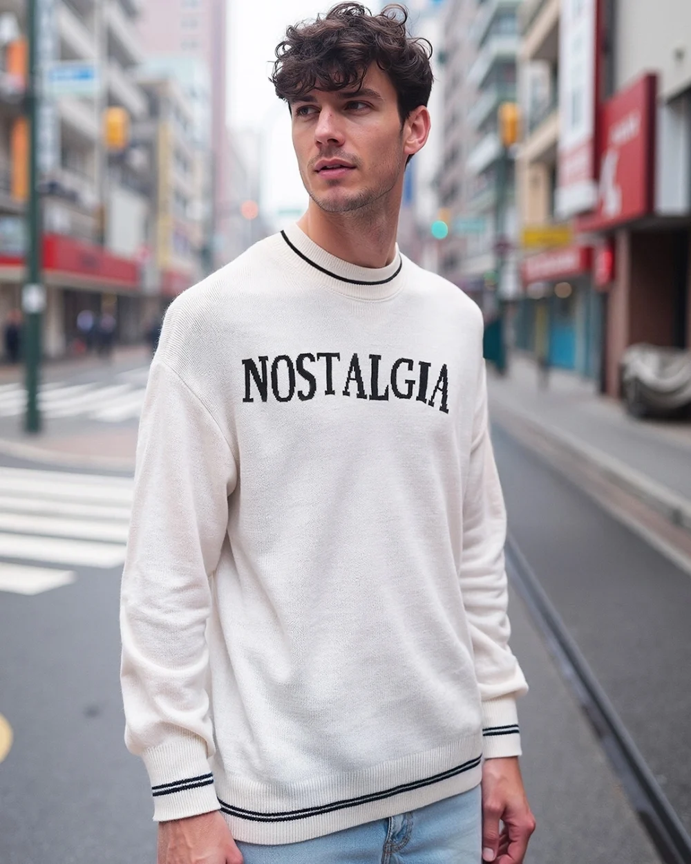 Men's Gardenia Nostalgia Typography Oversized Sweater