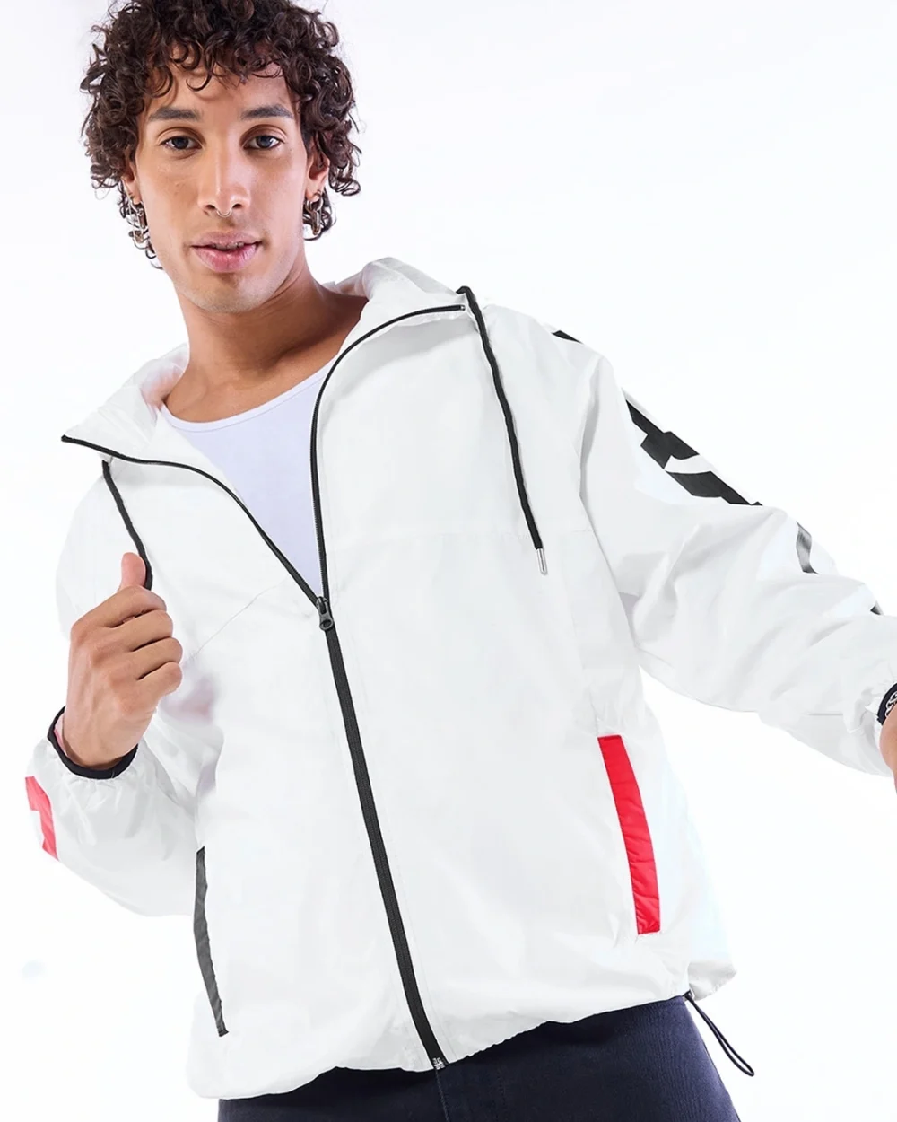 Men's White Typography Oversized Windcheater Jacket