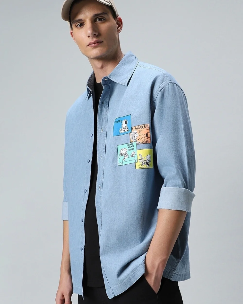 Men's Blue Den Graphic Printed Oversized Shirt