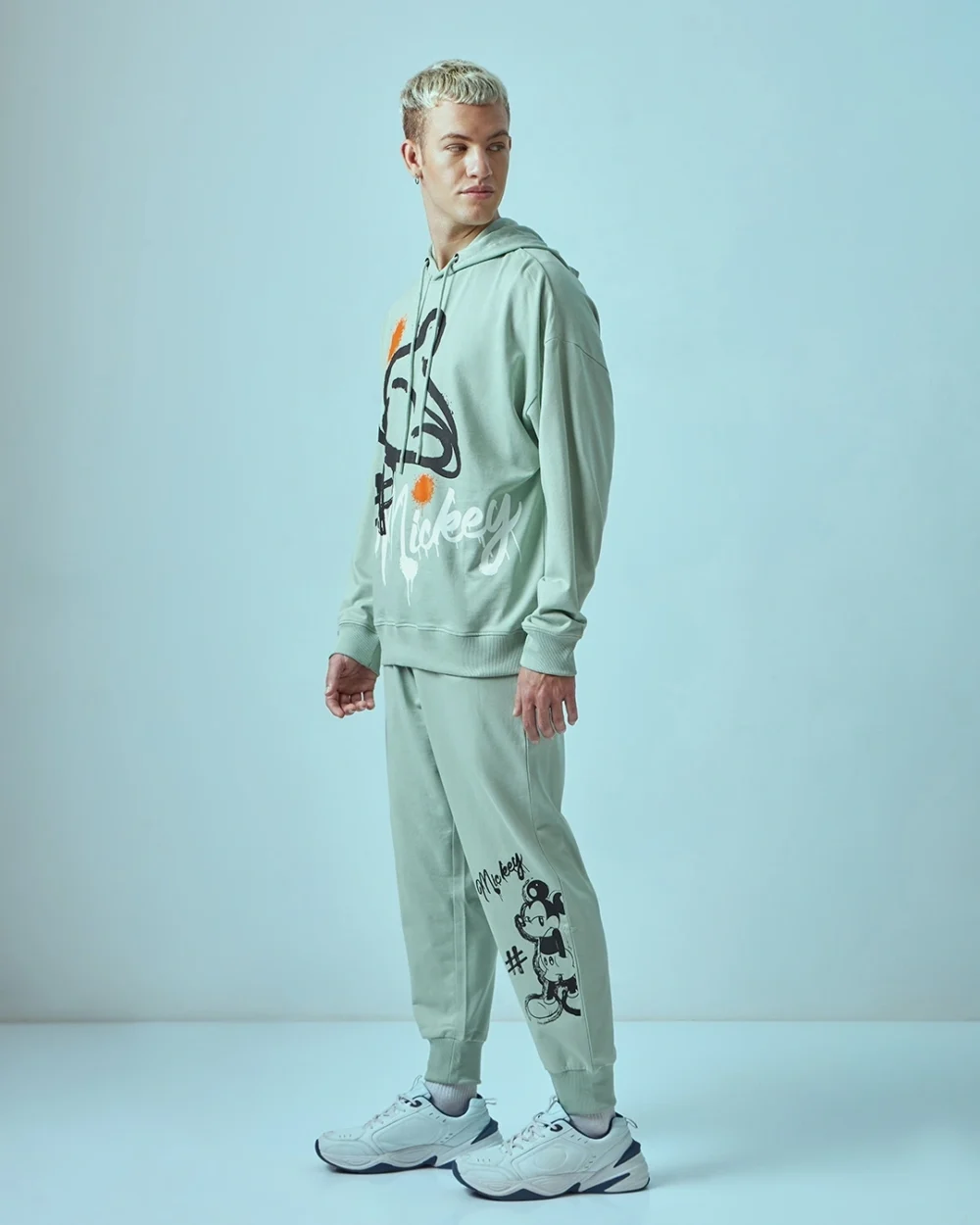 Men's Green Mickey Graphic Printed Oversized Co-ordinates - Image 2