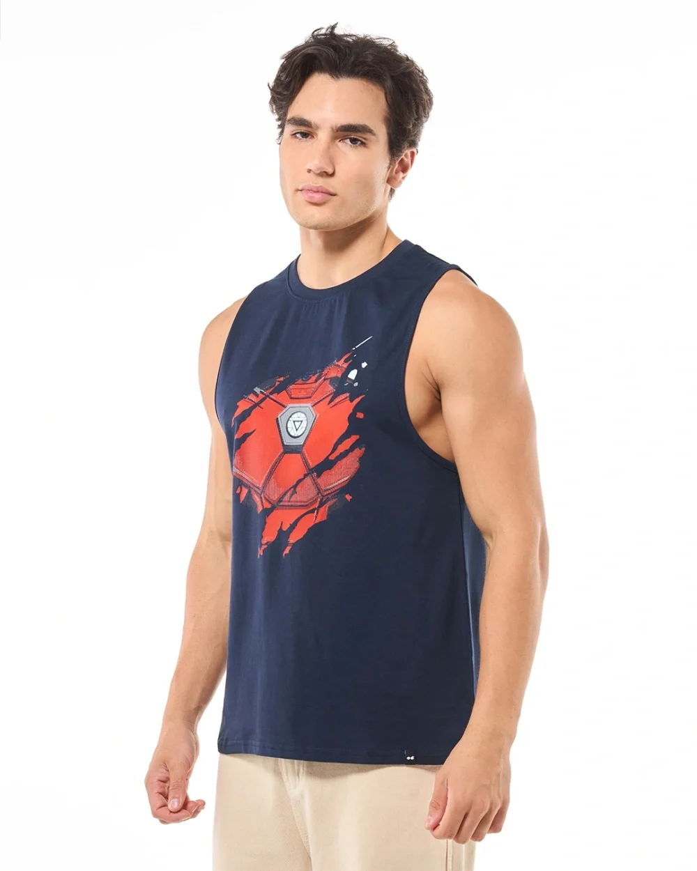 Men's Blue Iron Man Of War Graphic Printed Oversized Vest - Image 2