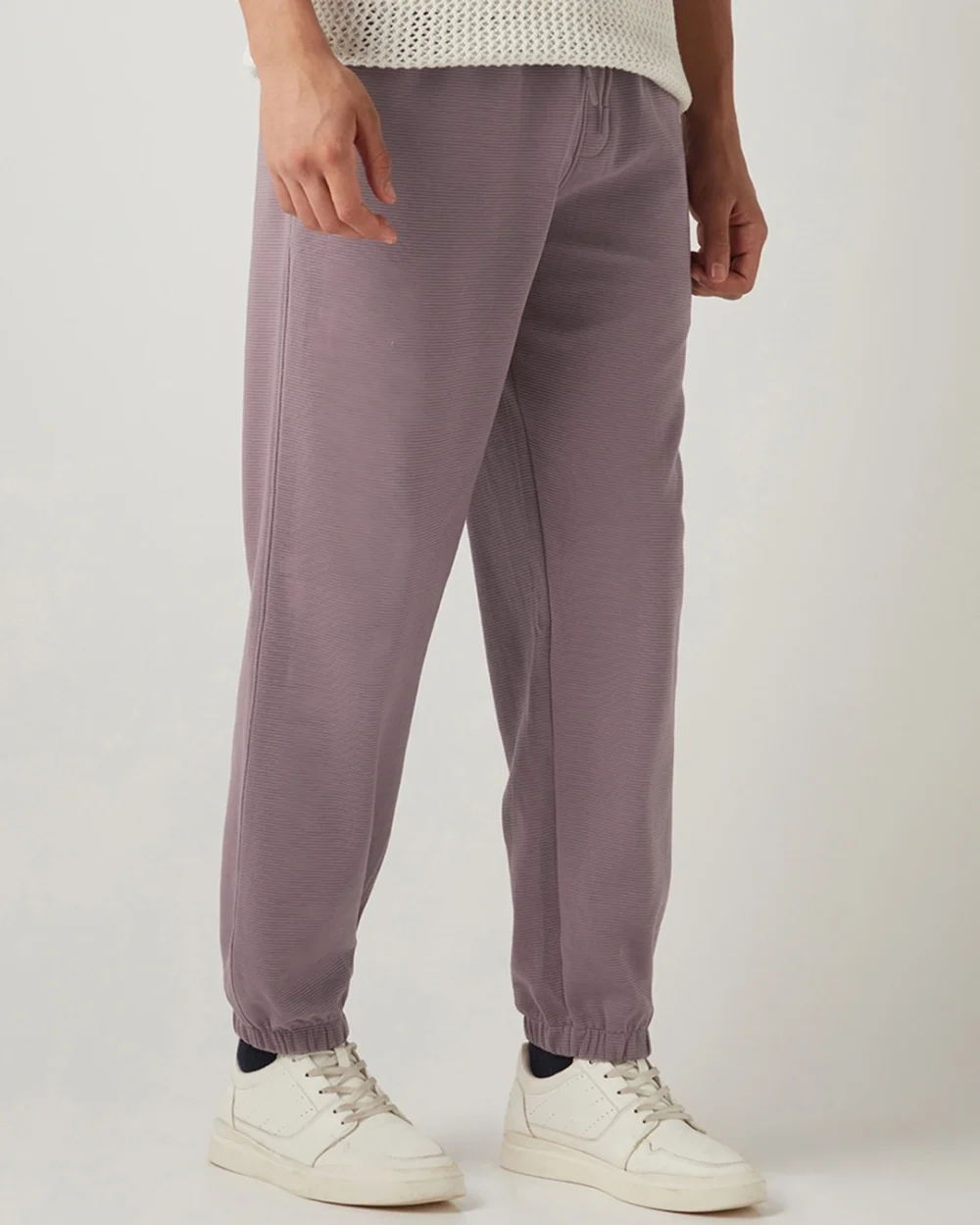 Men's Purple Textured Joggers - Image 2