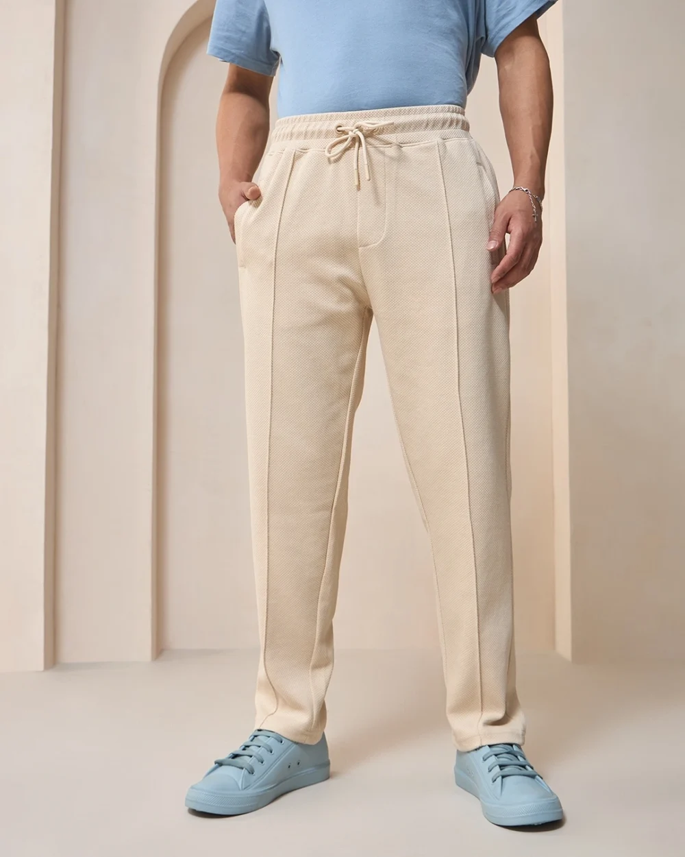 Men's Beige Track Pants - Image 2