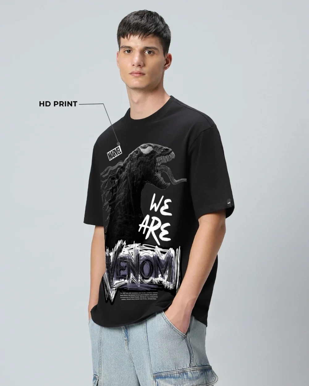 Men's Black Venom Graphic Printed Oversized T-shirt - Image 2