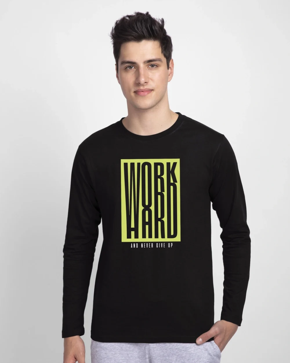 Men's Black Work Hard Graphic Printed T-shirt - Image 2