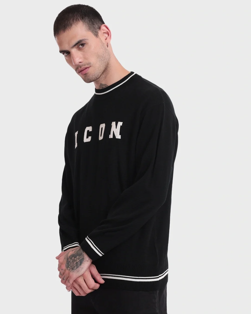 Men's Jet Black ICON Typography Oversized Sweater - Image 2