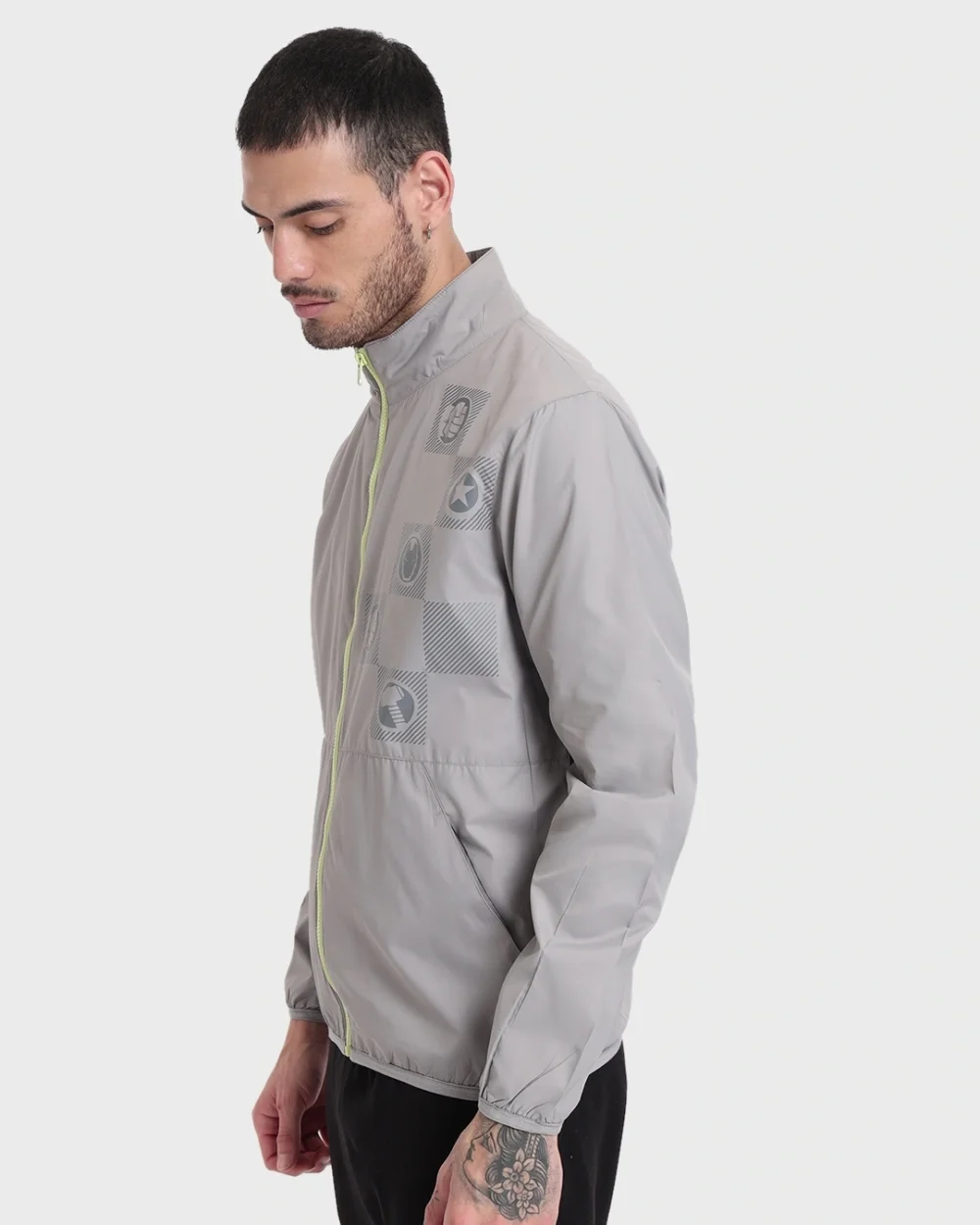 Men's Steel Grey Printed Windcheater Jacket - Image 2