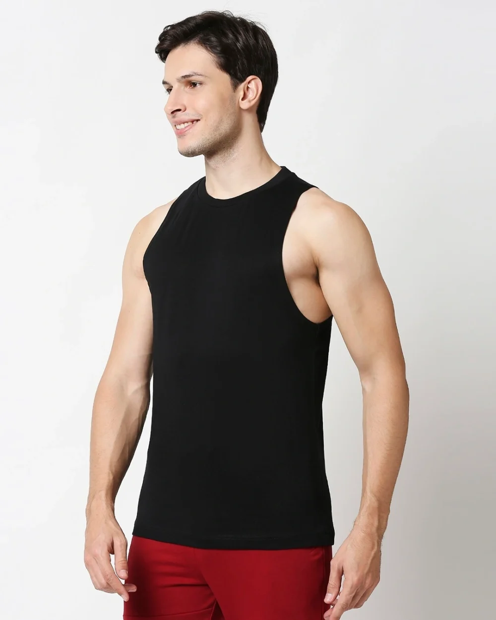 Men's Black Deep Armhole Oversized Vest - Image 3