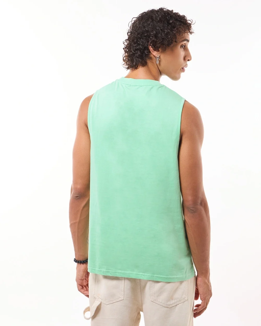 Men's Green Create Good Stories Graphic Printed Oversized Vest - Image 3