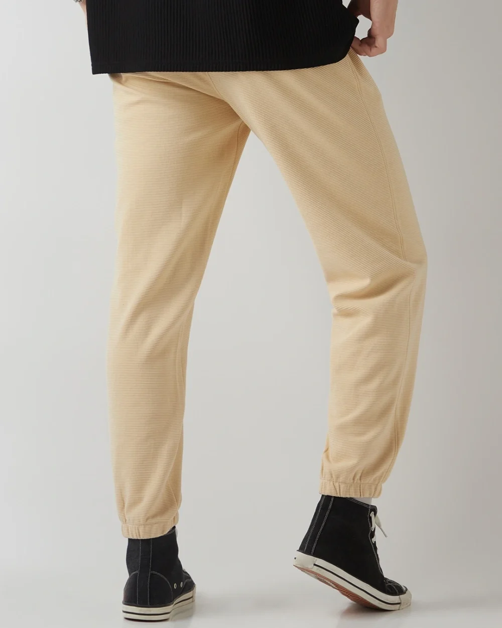 Men's Beige Textured Joggers - Image 3