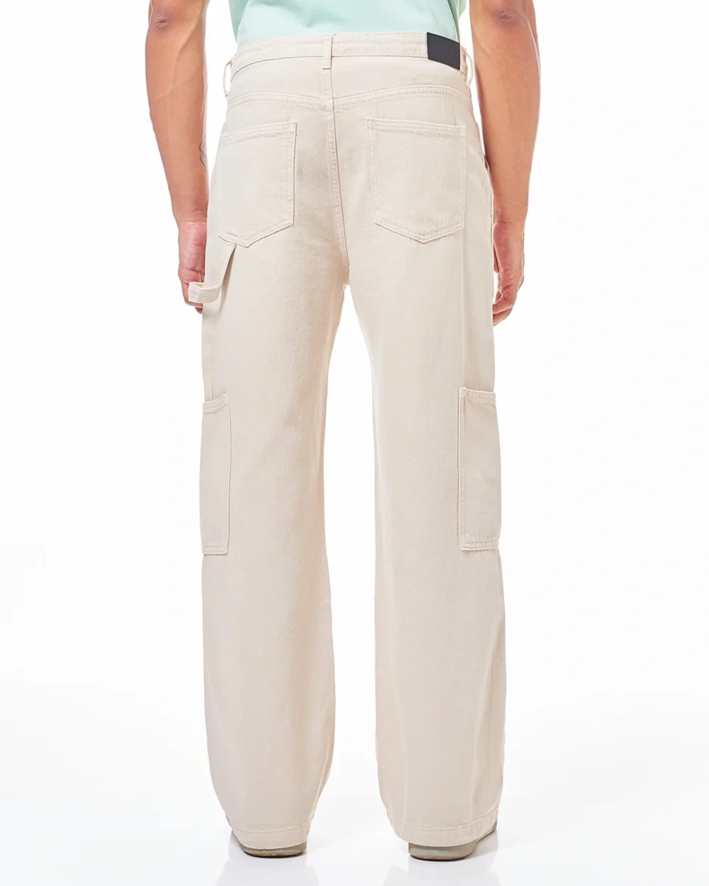 Men's Beige Straight Fit Cargo Carpenter Jeans - Image 3