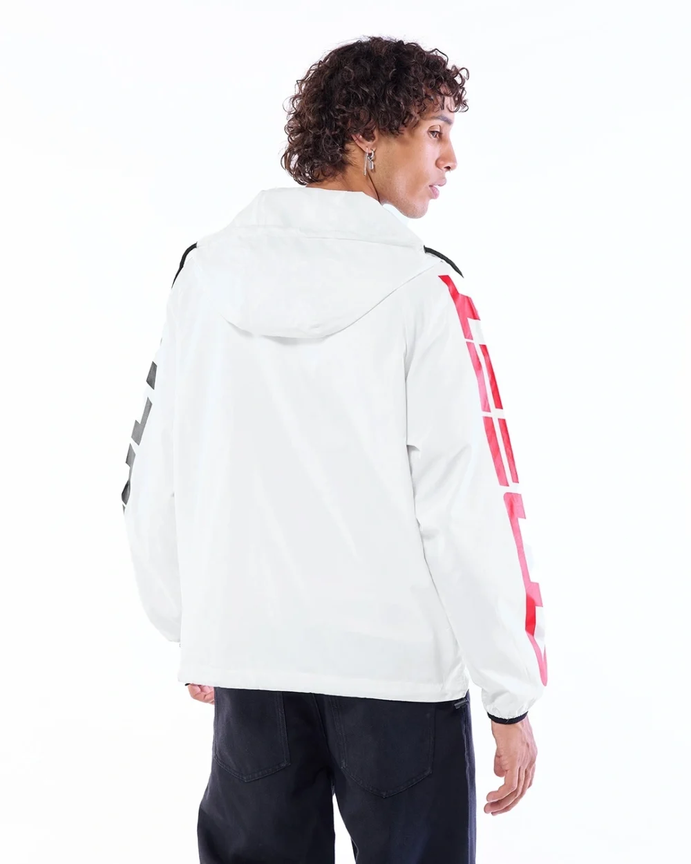 Men's White Typography Oversized Windcheater Jacket - Image 3