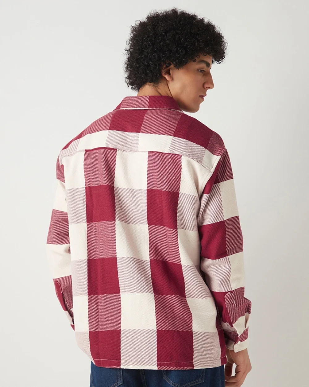 Men's Red & Off White Checked Oversized Shirt - Image 3