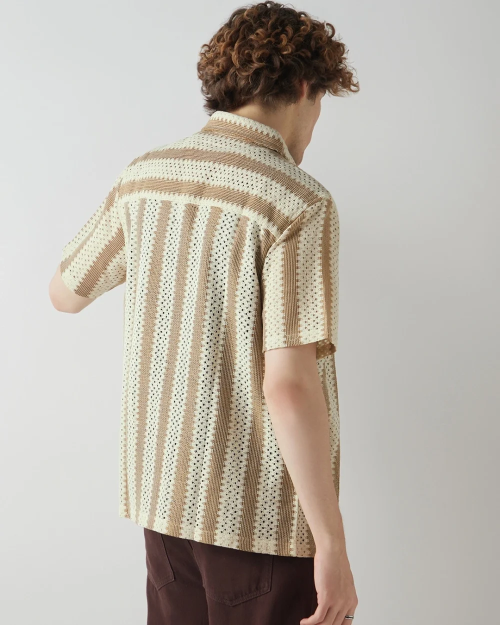 Men's Beige & Brown Textured Oversized Shirt - Image 3