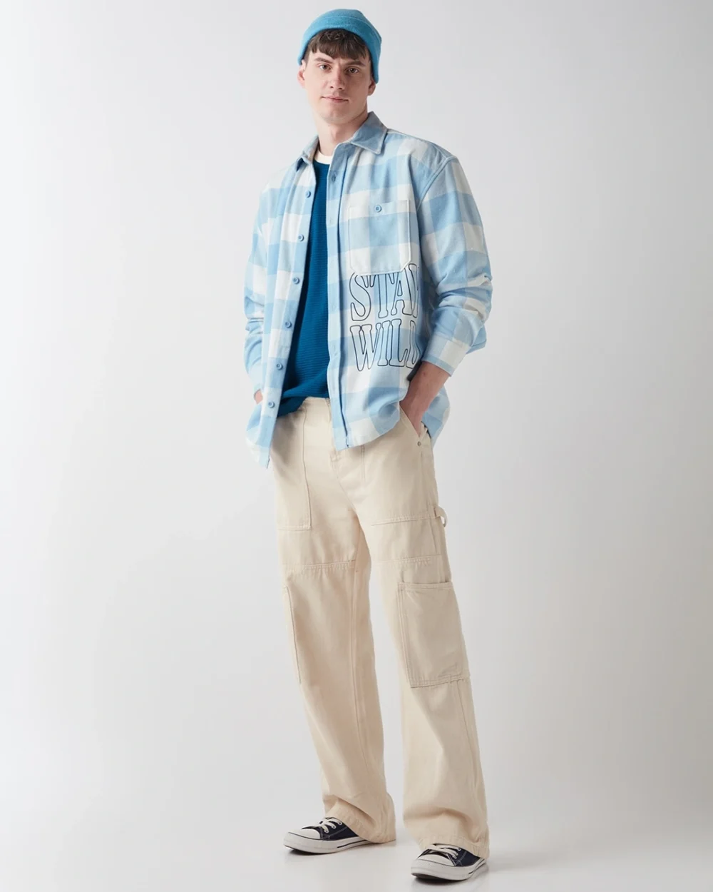 Men's Blue Stay Wild Checked Oversized Shirt - Image 4