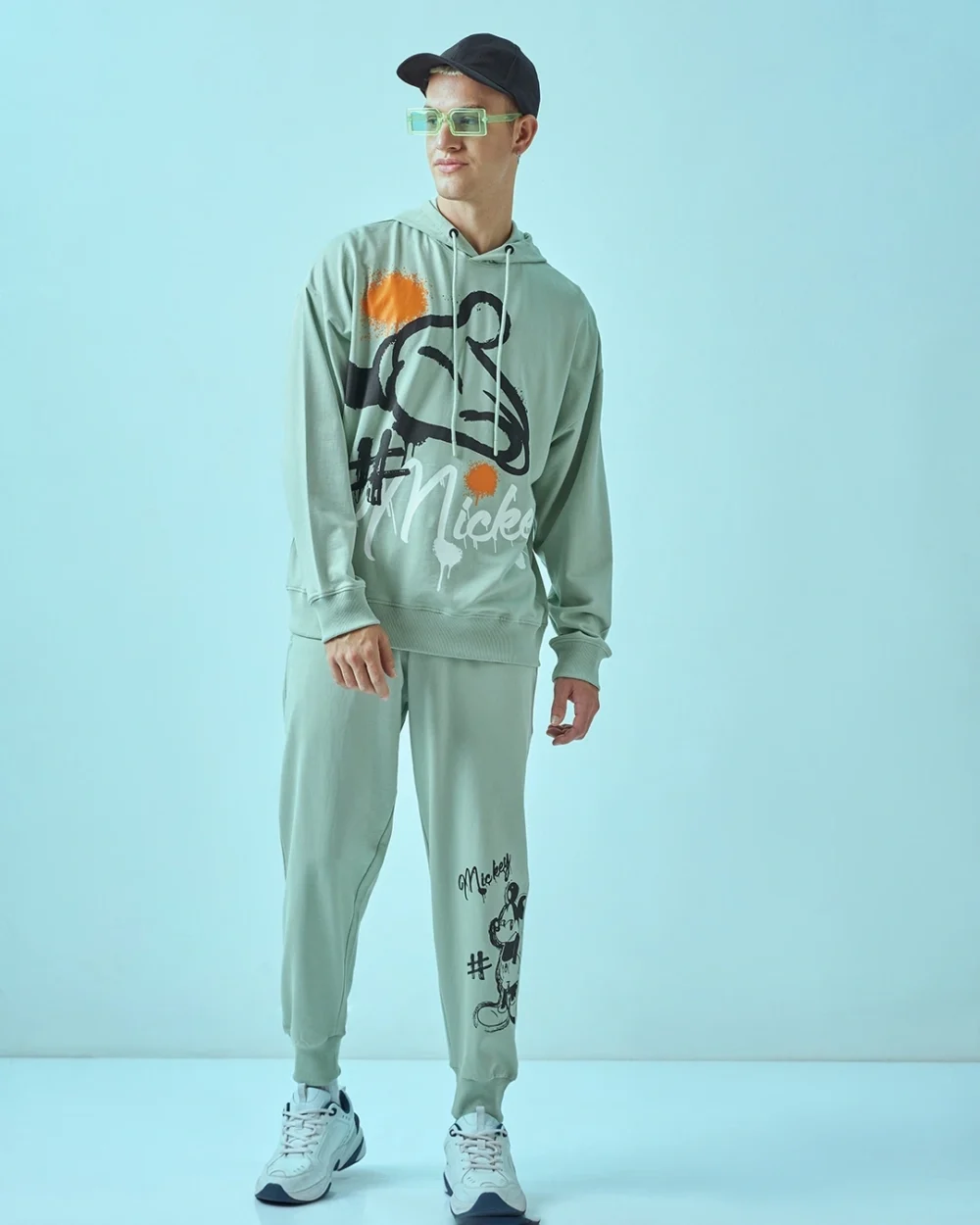 Men's Green Mickey Graphic Printed Oversized Co-ordinates - Image 4