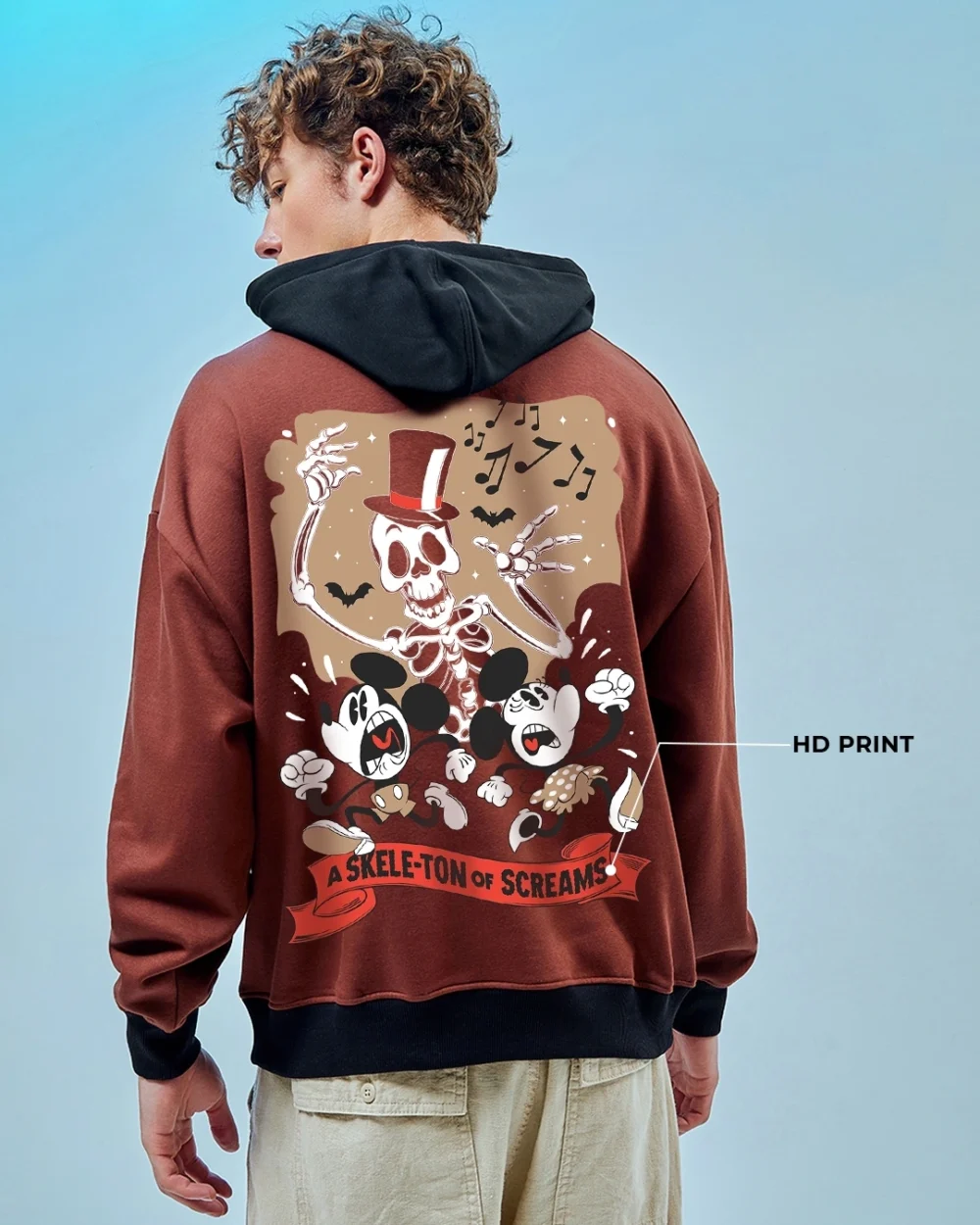 Men's Brown The Awakening Hour Graphic Printed Oversized Hoodies - Image 4