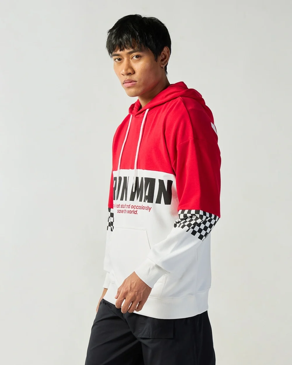 Men's Red & White Color Block Oversized Hoodie - Image 4