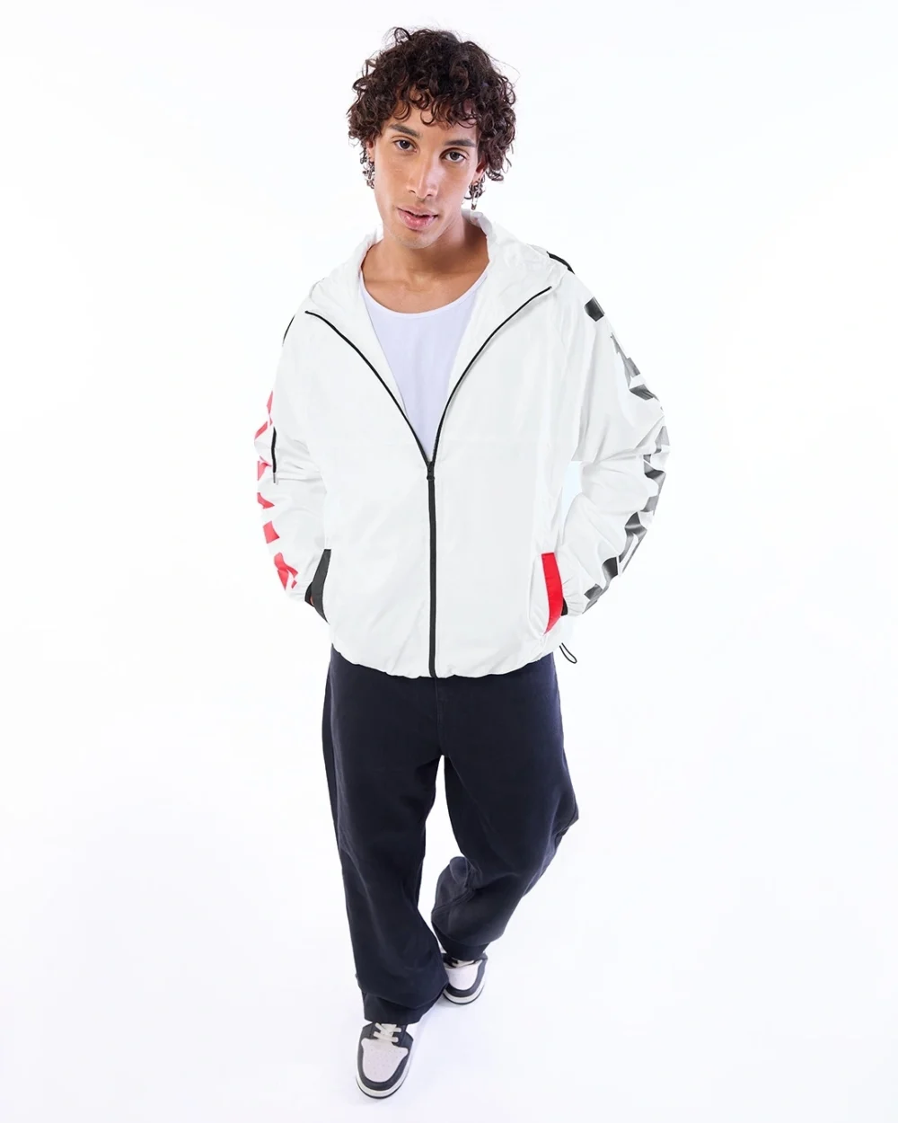 Men's White Typography Oversized Windcheater Jacket - Image 4