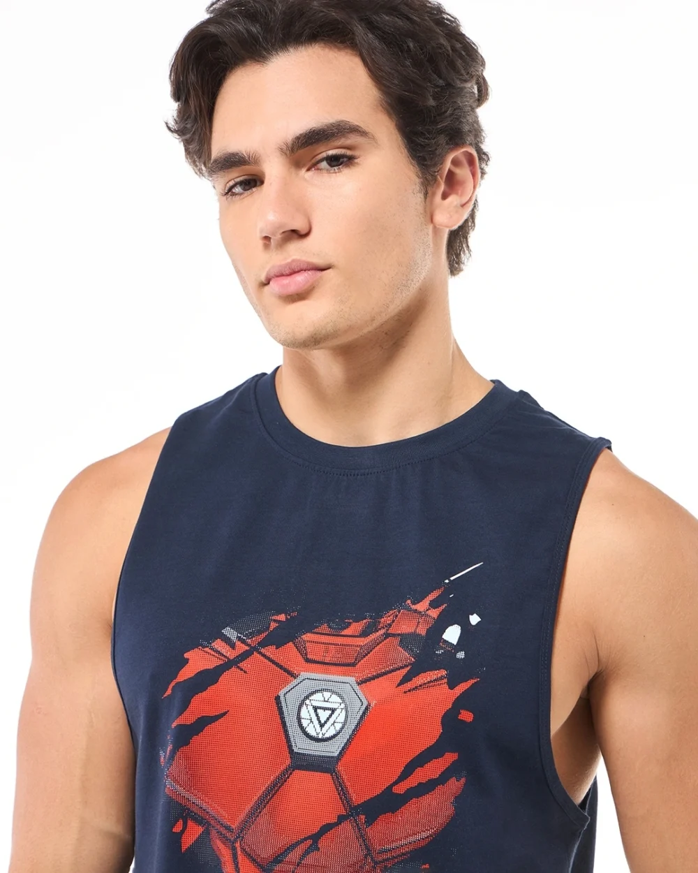 Men's Blue Iron Man Of War Graphic Printed Oversized Vest - Image 5