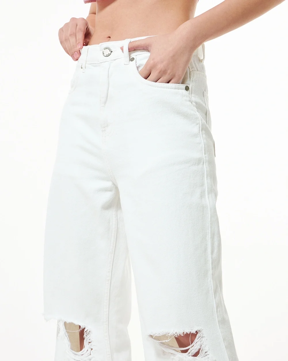 Women's White Baggy Distressed Wide Leg Jeans - Image 5