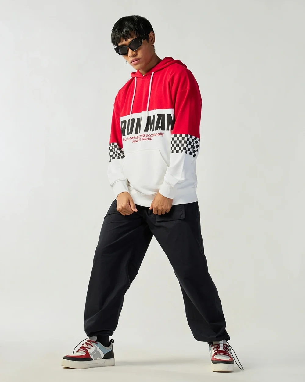 Men's Red & White Color Block Oversized Hoodie - Image 5