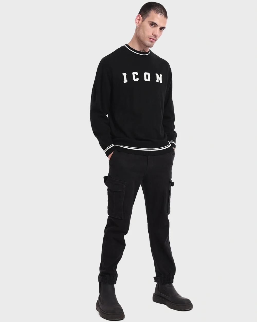 Men's Jet Black ICON Typography Oversized Sweater - Image 5