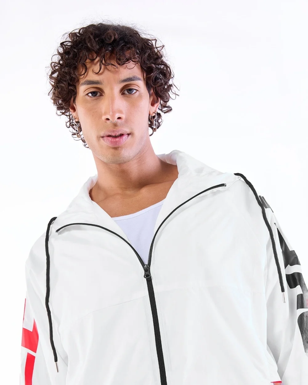 Men's White Typography Oversized Windcheater Jacket - Image 5