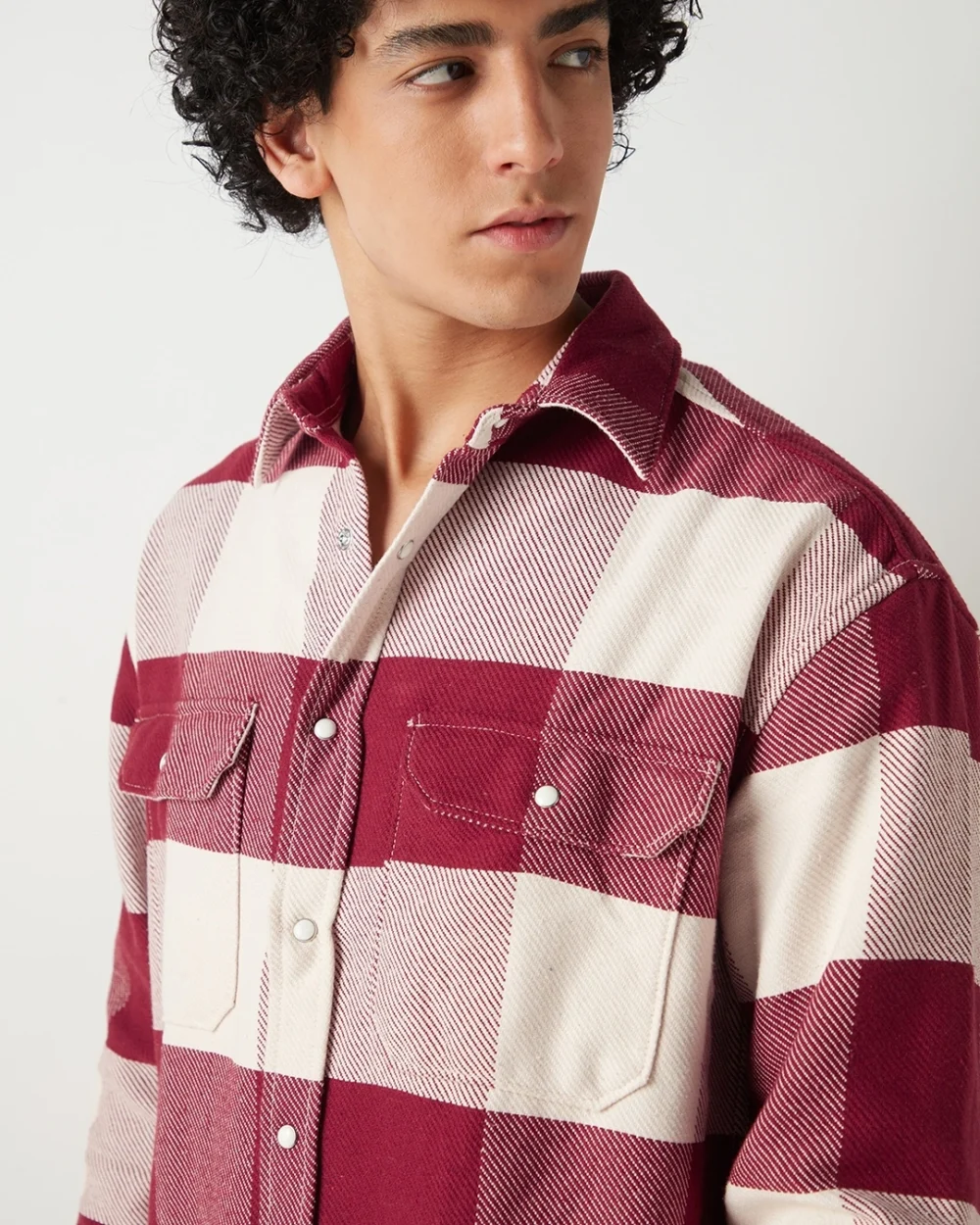 Men's Red & Off White Checked Oversized Shirt - Image 5