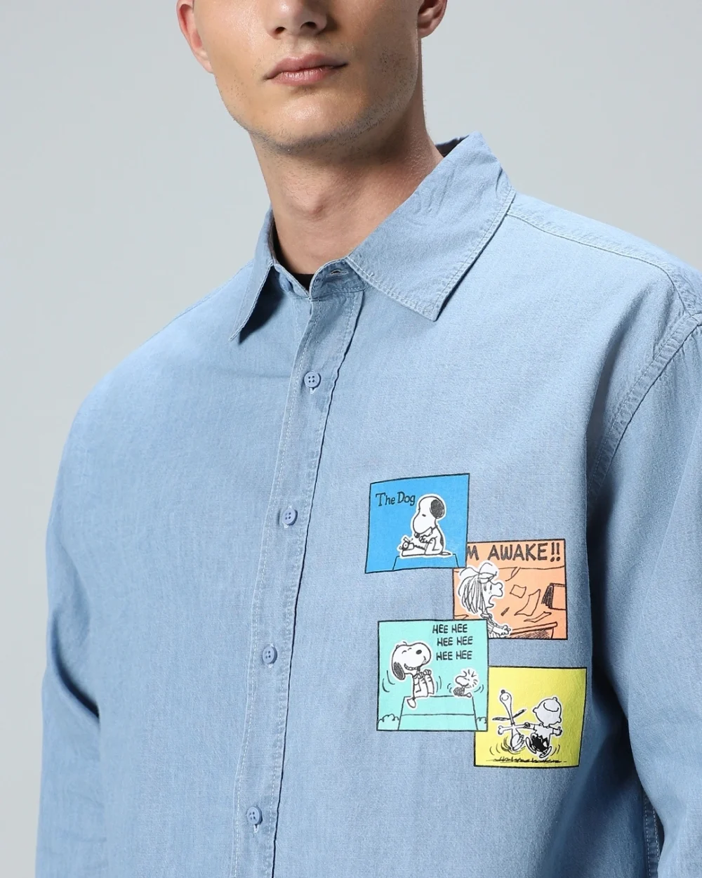 Men's Blue Den Graphic Printed Oversized Shirt - Image 5