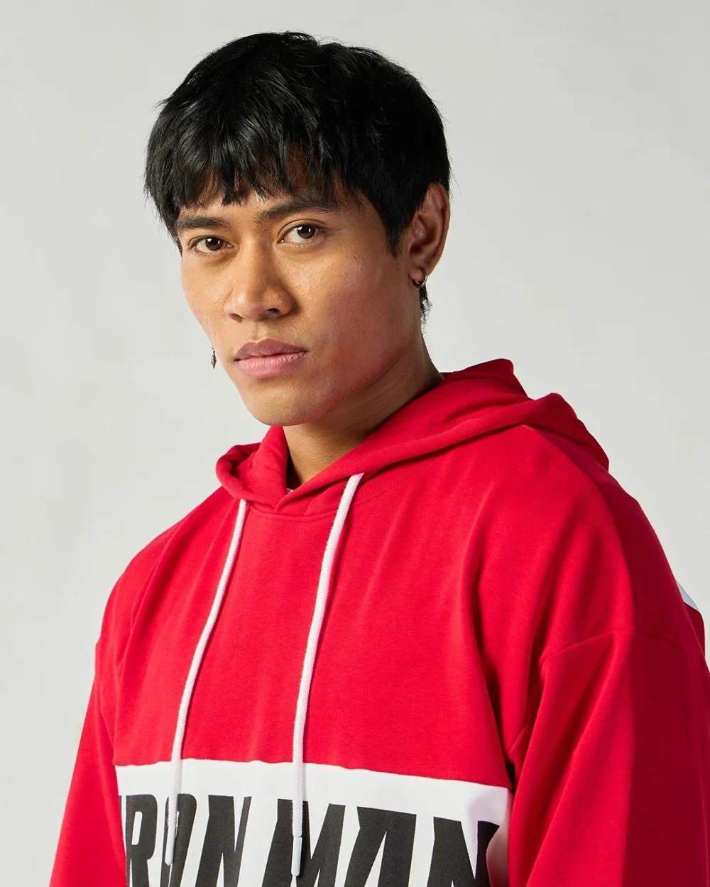 Men's Red & White Color Block Oversized Hoodie - Image 6