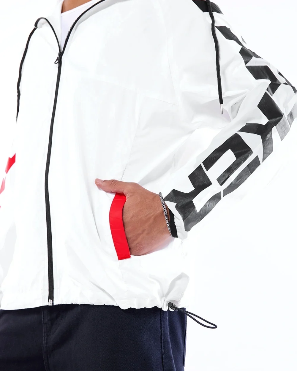 Men's White Typography Oversized Windcheater Jacket - Image 6