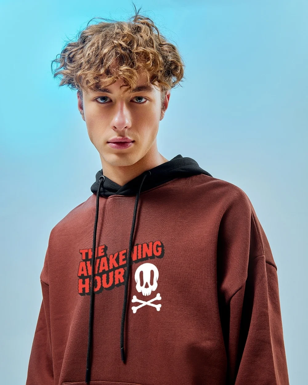 Men's Brown The Awakening Hour Graphic Printed Oversized Hoodies - Image 7