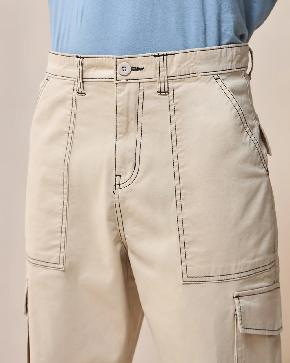 Men's Beige Oversized Cargo Pants - Image 7