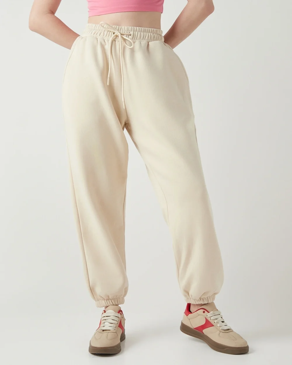 Women's Beige Super Loose Fit Joggers