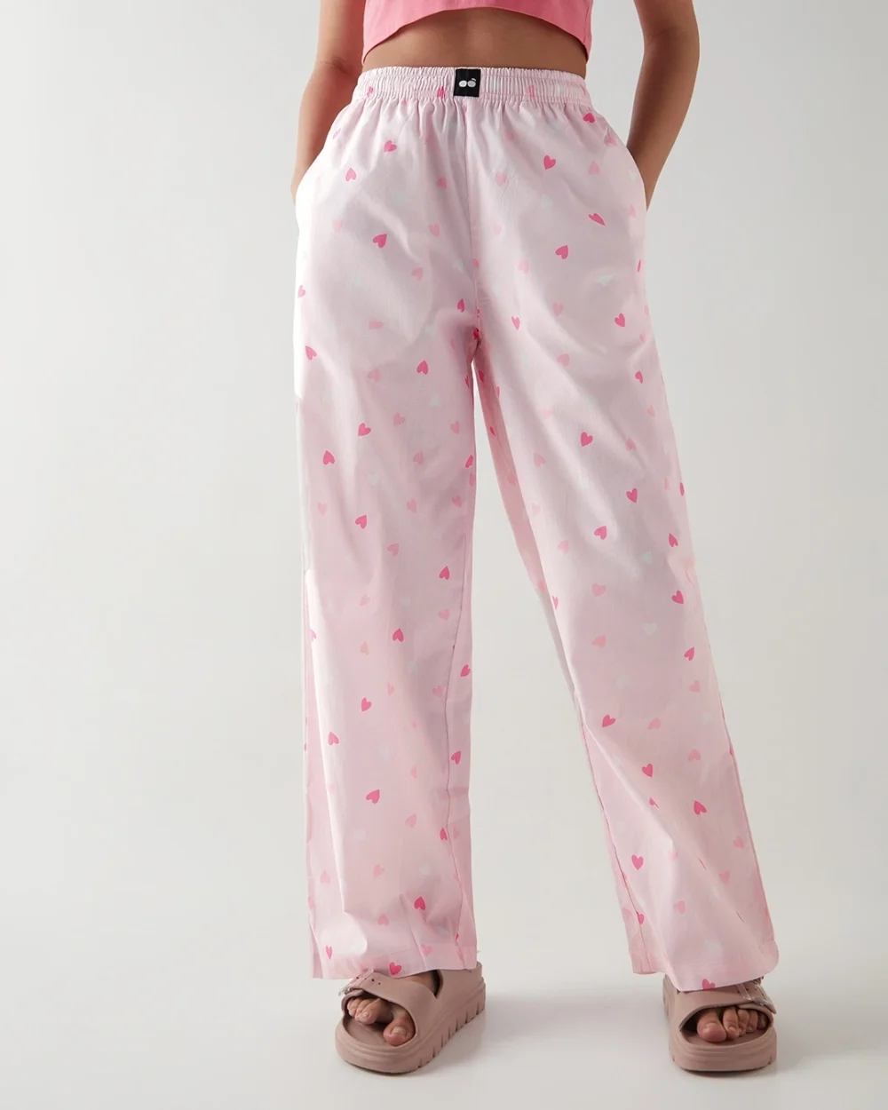 Women's Pink All Over Printed Wide Leg Pyjamas