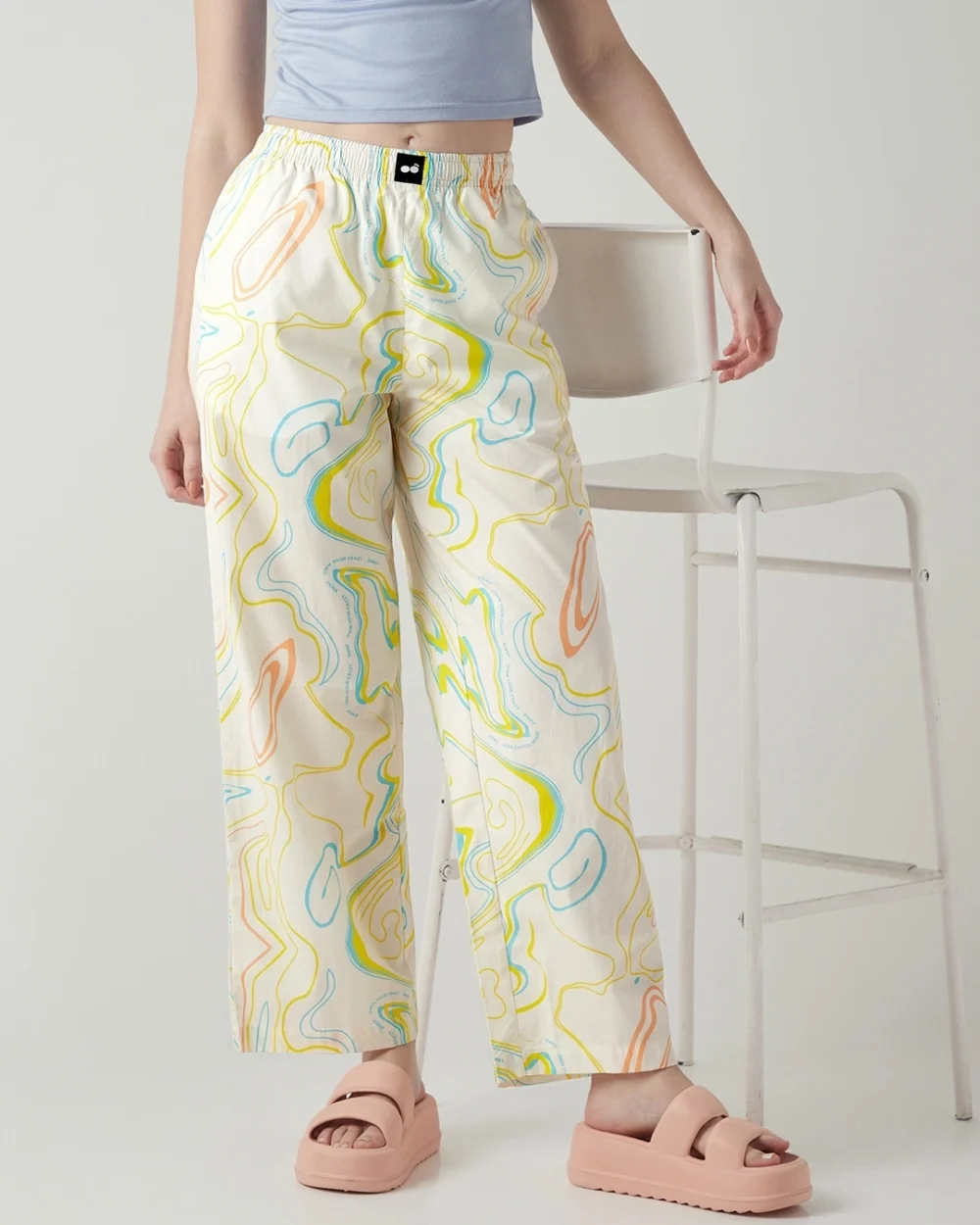 Women's Off White All Over Printed Wide Leg Pyjamas