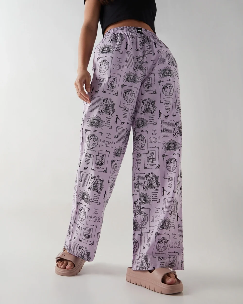 Women's Purple All Over Printed Wide Leg Pyjamas