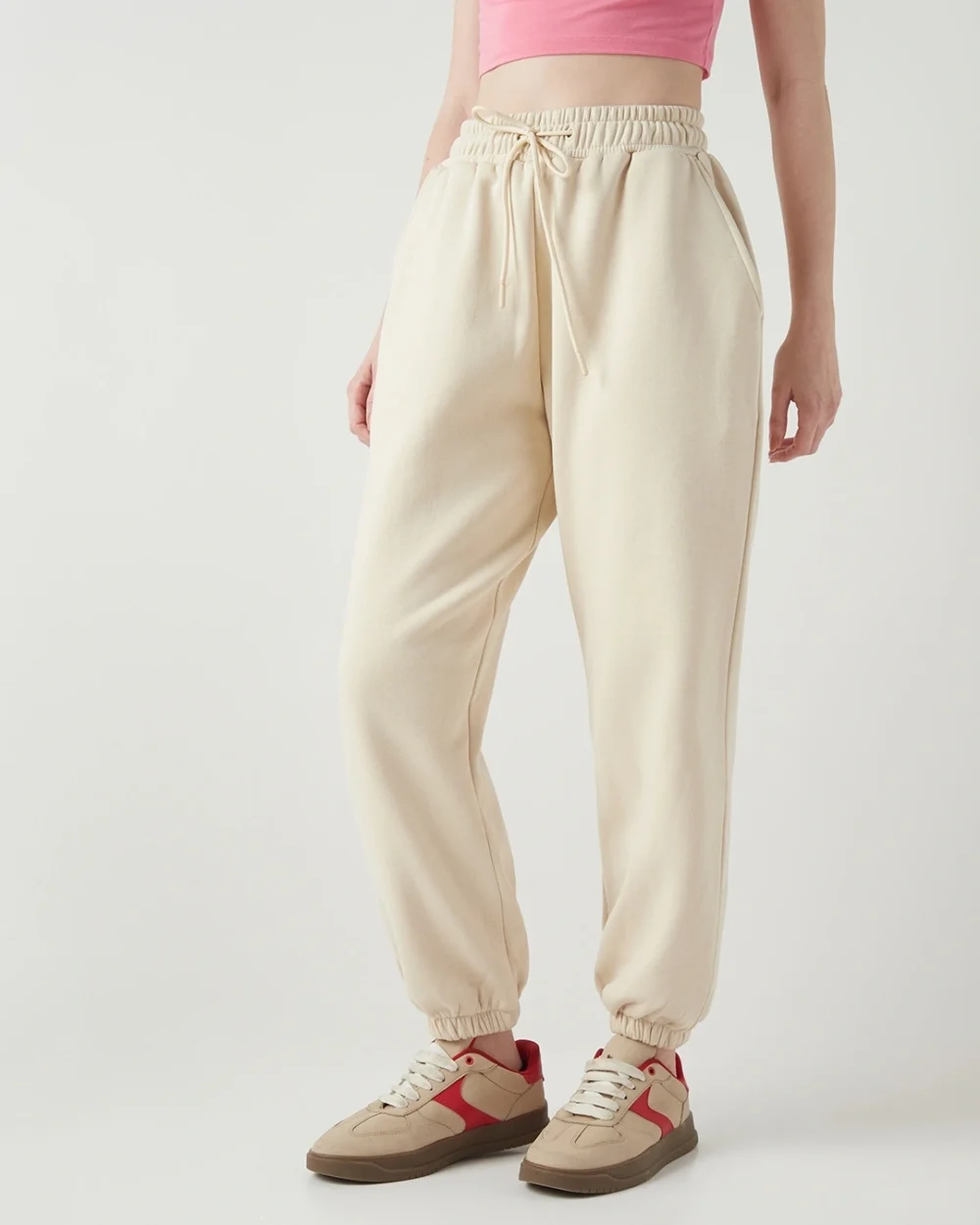 Women's Beige Super Loose Fit Joggers - Image 2