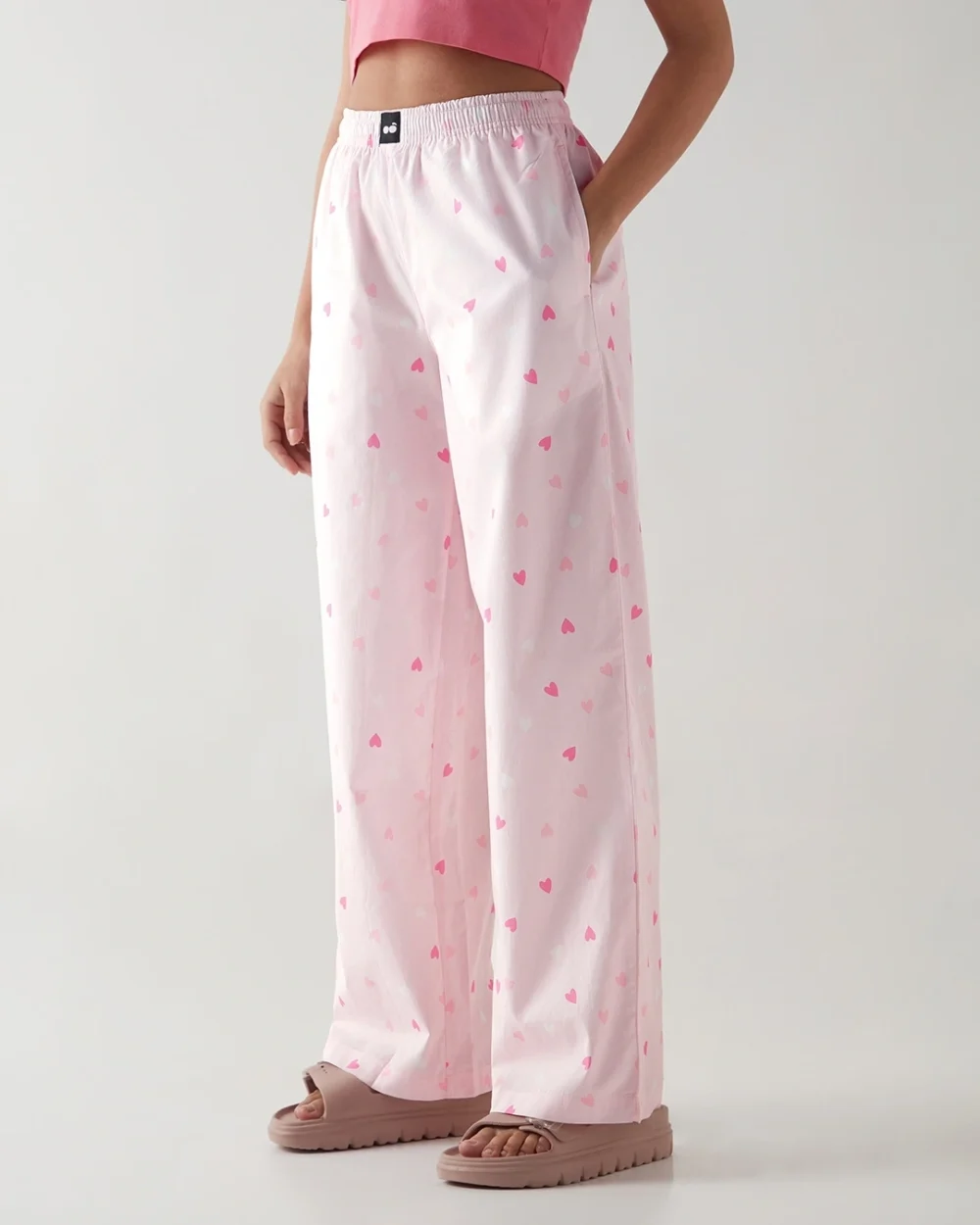 Women's Pink All Over Printed Wide Leg Pyjamas - Image 2