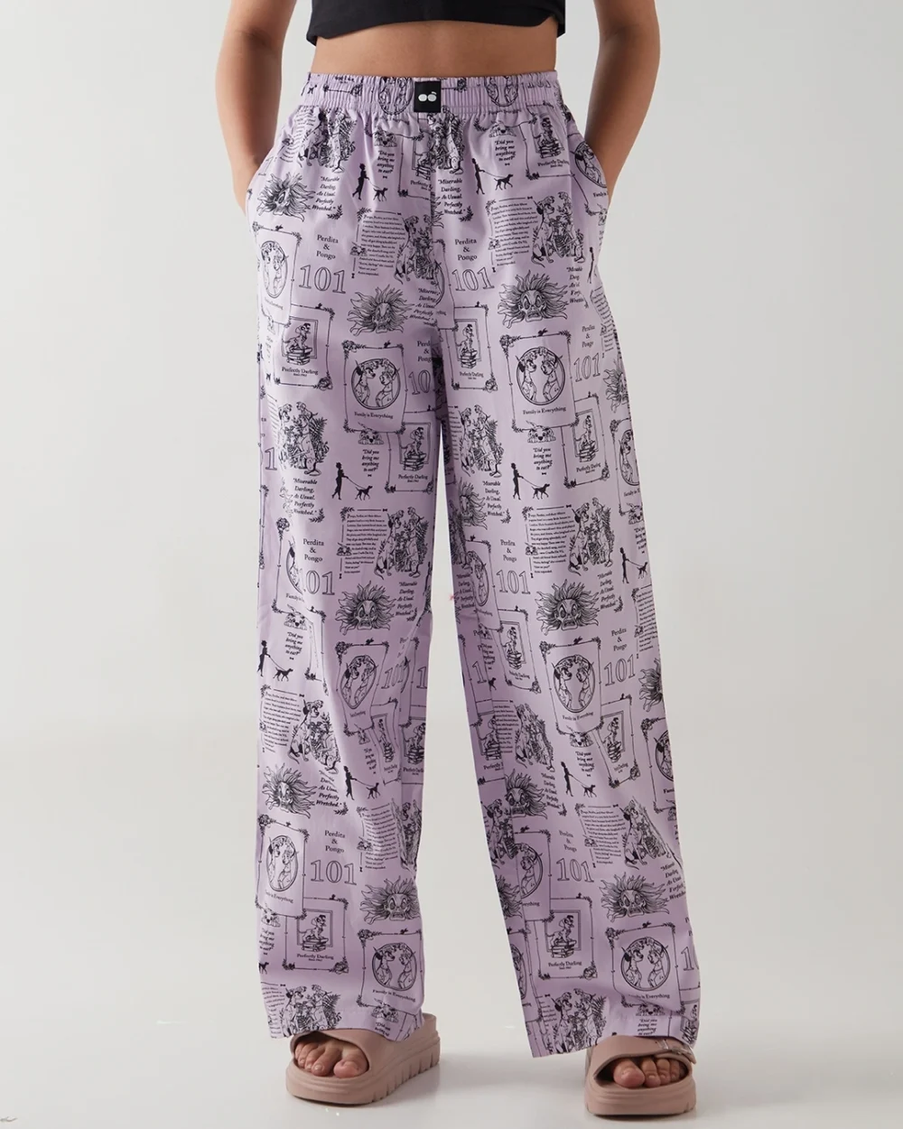 Women's Purple All Over Printed Wide Leg Pyjamas - Image 2