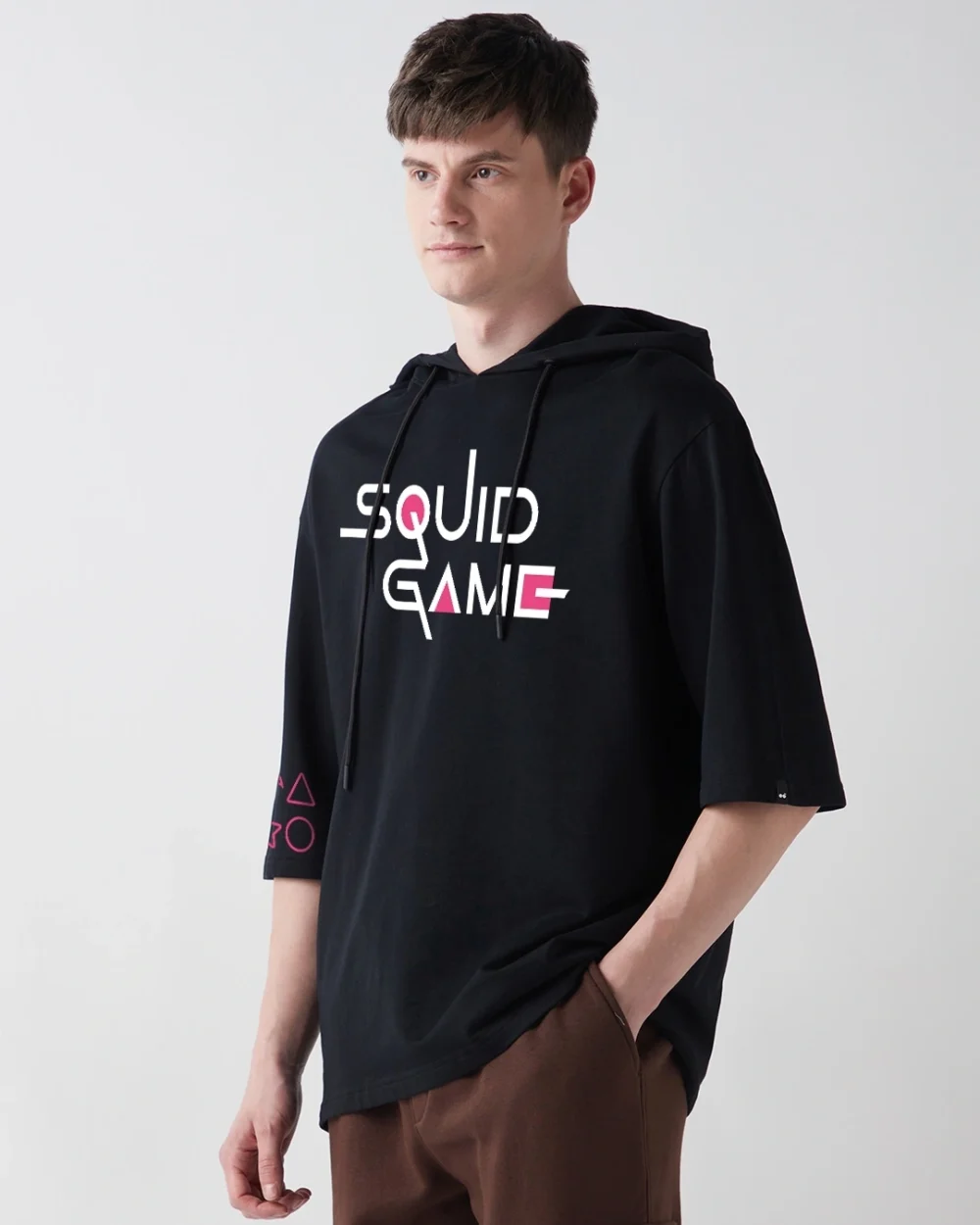 Men's Black Squid Game Graphic Printed Oversized Hoodie T-shirt - Image 2