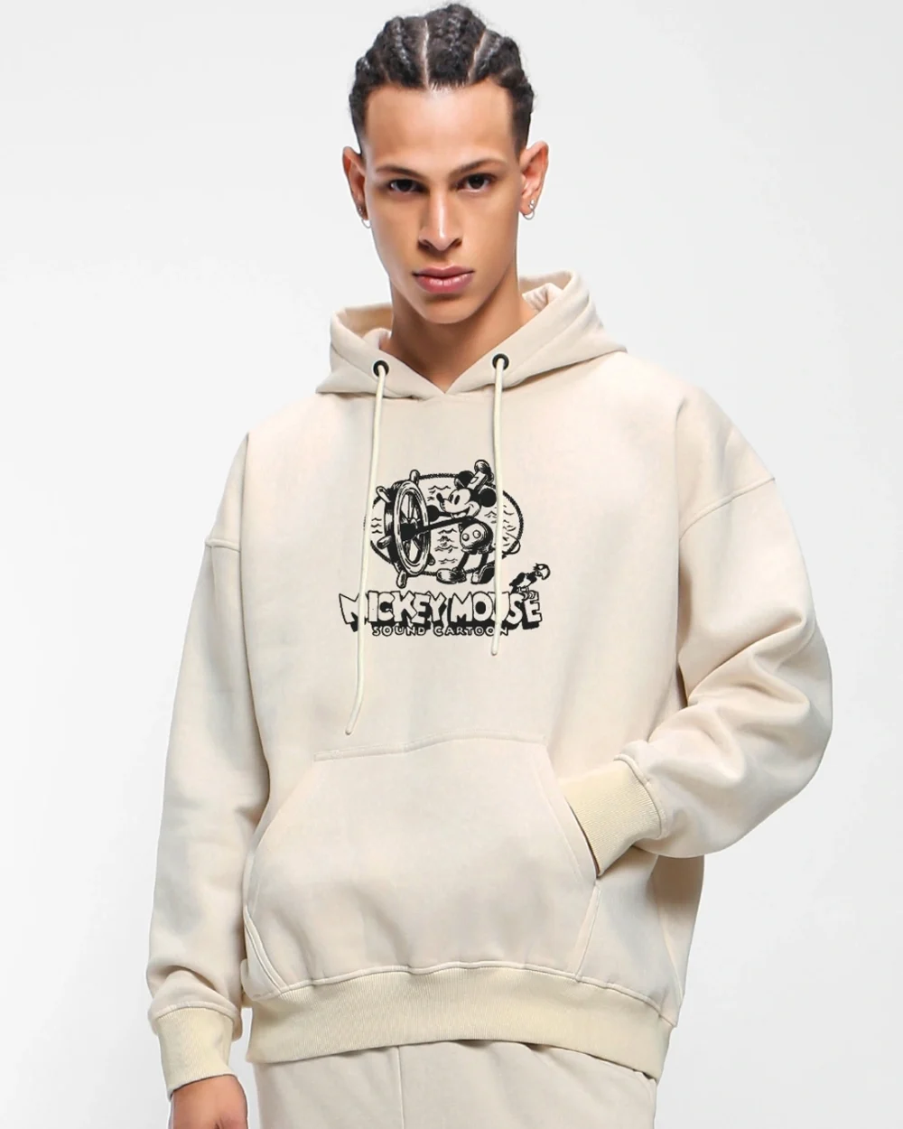 Men's Gardenia Steamboat Willie Graphic Printed Oversized Hoodies - Image 2