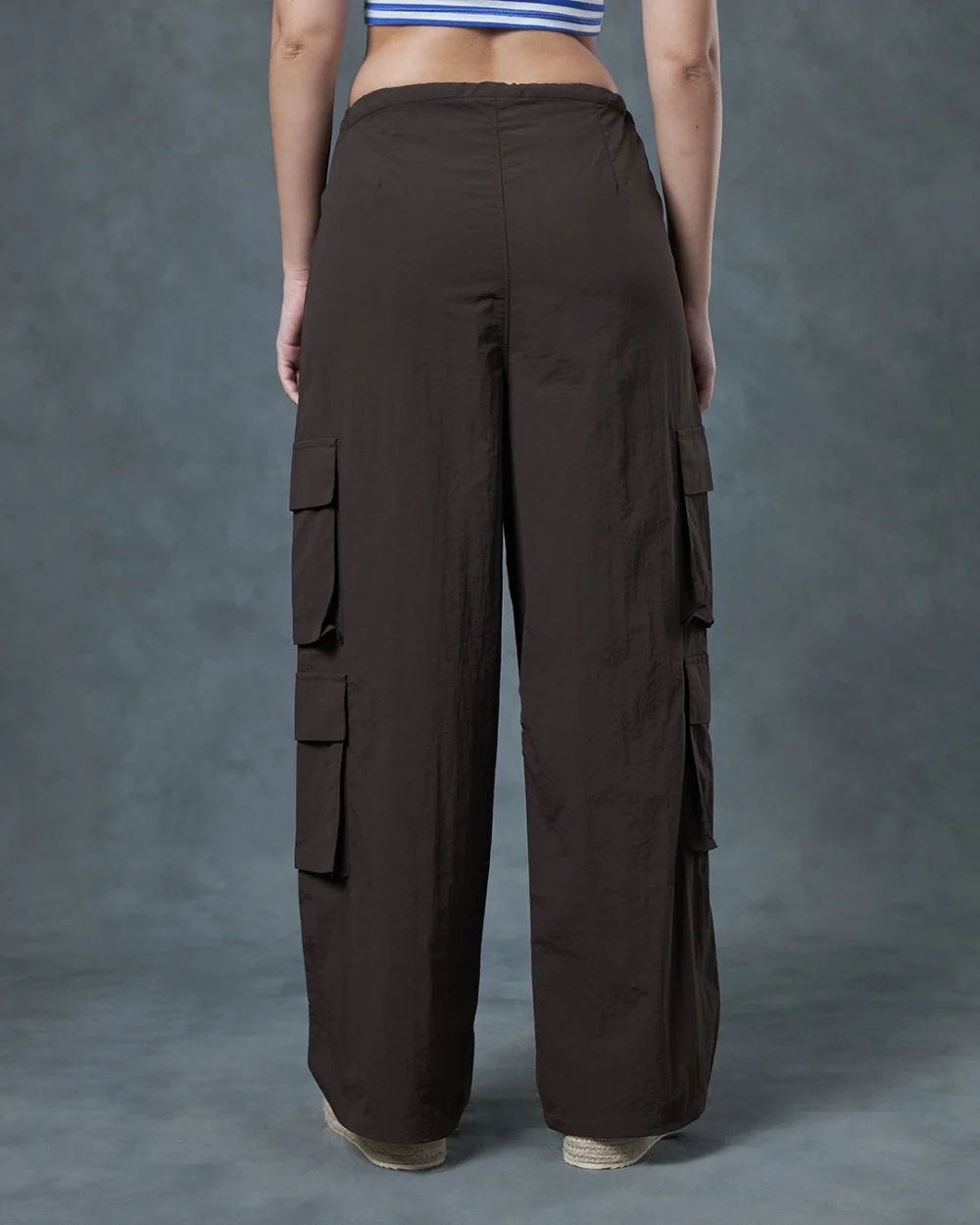 Women's Brown Oversized Cargo Parachute Pants - Image 3