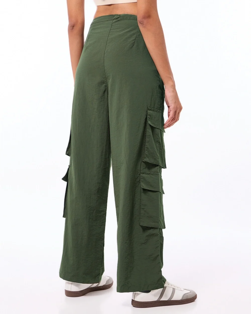 Women's Olive Green Oversized Cargo Parachute Pants - Image 3